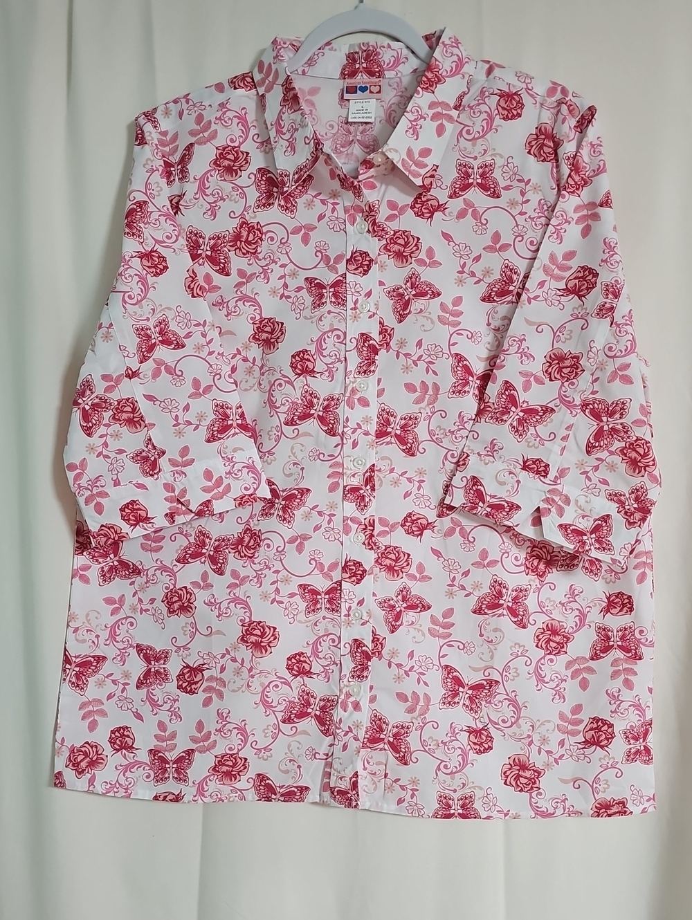 American Sweetheart Pink & White Butterfly Floral Button-Up Shirt